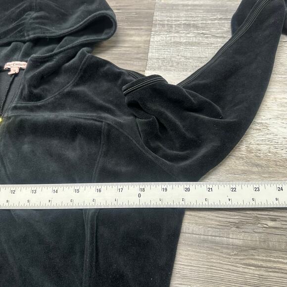Y2K Juicy Couture Black Womens M Streetwear Full Zip Hooded Velour Track Jacket - Picture 8 of 10